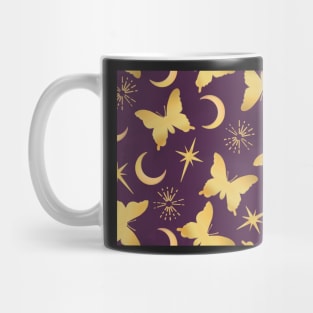 Gold Stamped Butterflies and Sunbursts on Royal Purple Mug